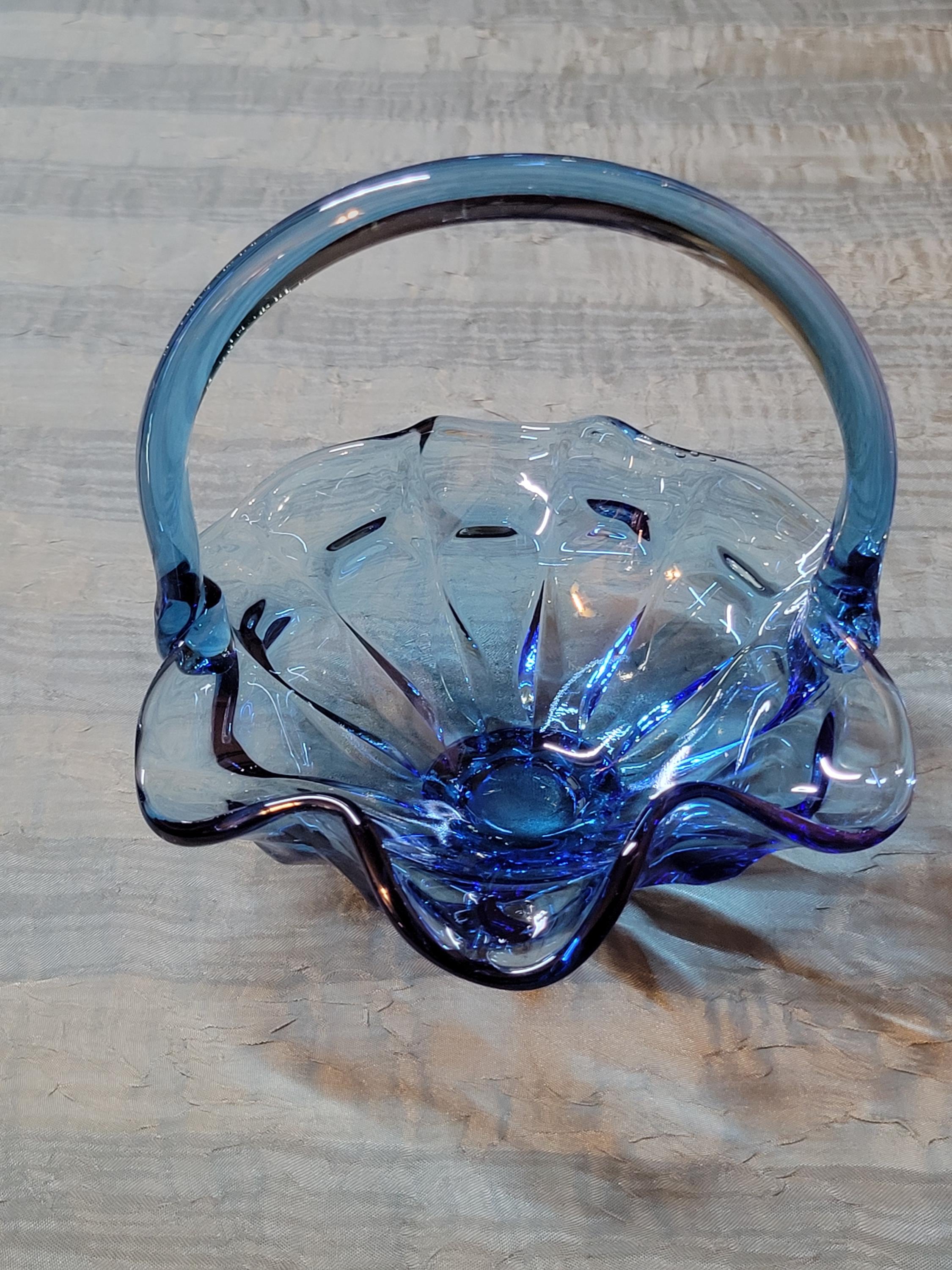 Fenton Blue Glass Basket - Etsy