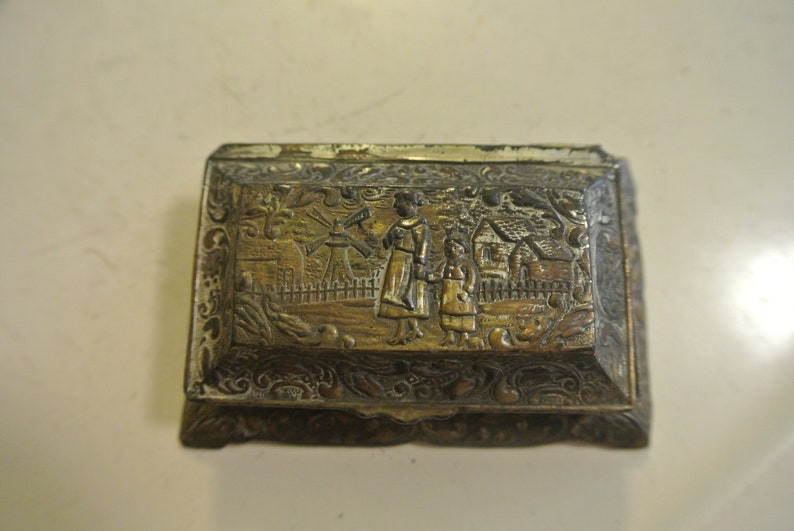 Silver Trinket Box Made in Japan Repousse Tiny Silver Trinket Box Vintage Trinket Box Pill Box