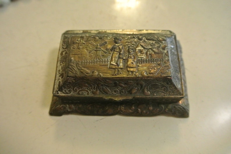 Silver Trinket Box Made in Japan Repousse Tiny Silver Trinket Box Vintage Trinket Box Pill Box