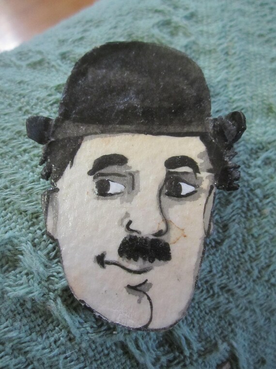 Charlie Chaplin Handmade Brooch Layered Paper Art Gem