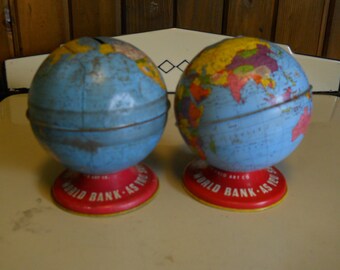 Ohio Art Tin Globe Banks 1950