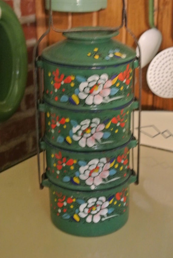 Vintage Graniteware Lunchbox Stackable Lunchbox !… - image 1