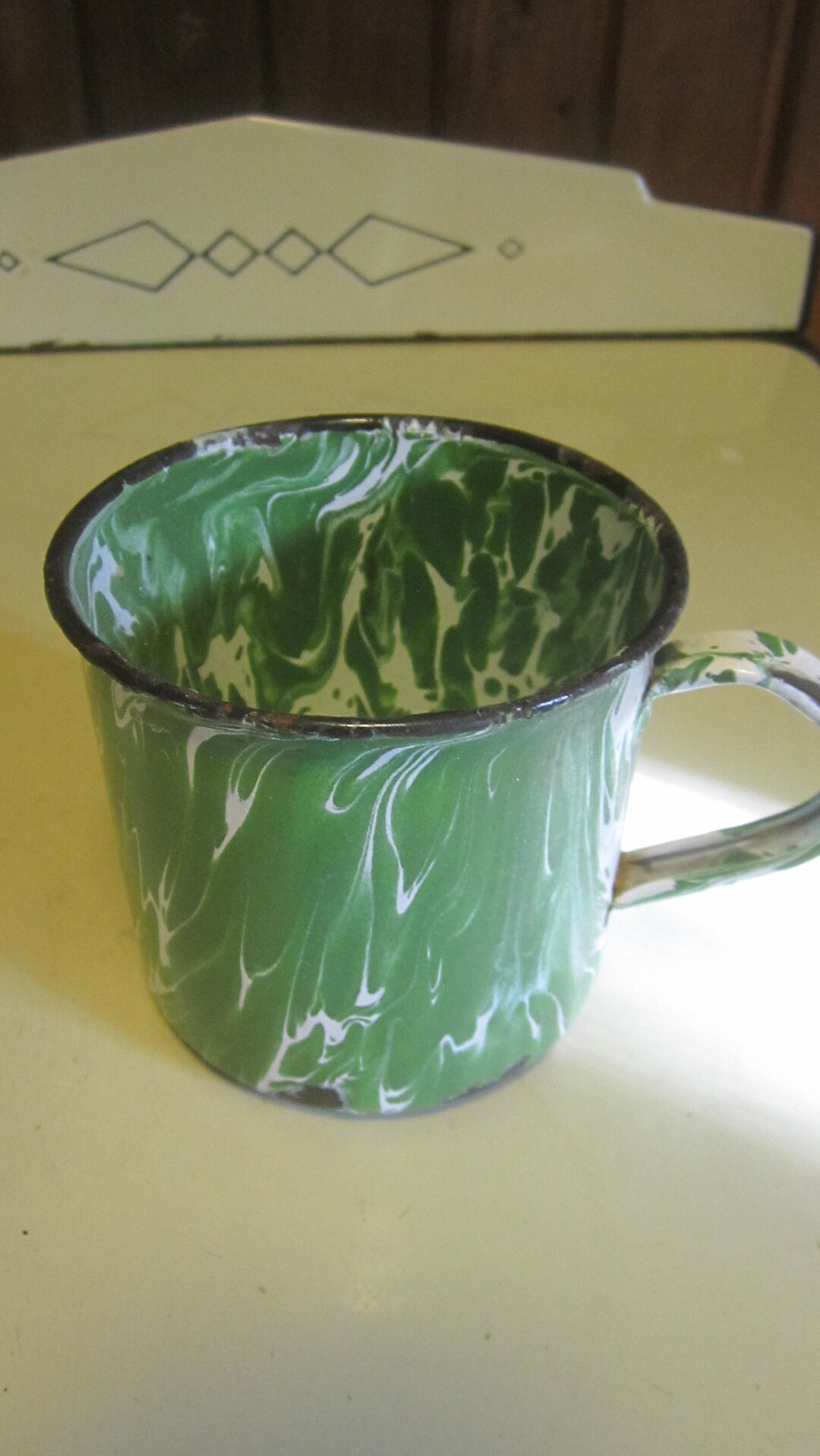 Vintage Green Enamelware Mug Vintage Green Swirl Enamelware Cup Etsy