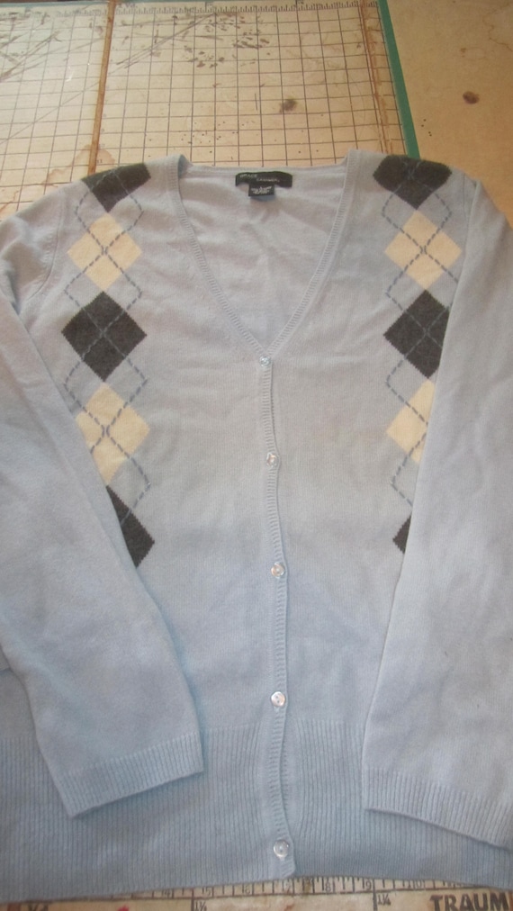 Pure Cashmere Sweater Light Blue with Argyle Desig