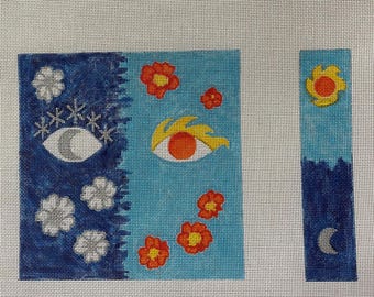 Sunglass/Eyeglass Case & KeyFob, Needlepoint Canvas, Both Sides Foldover, 3.5" x 7" each side, 18-Mesh, Hand painted