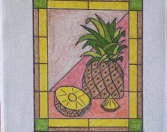 Hand-painted Needlepoint Canvas, 'Stained Glass' Pineapple, 8" x 10", 18-Mesh