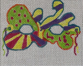 Crazy Mini-Mask, Hand-painted Needlepoint Canvas, 4" square, 18-Mesh