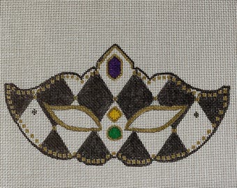 Harlequin Mardi Gras Mask Needlepoint Canvas: Black & White, 18-Mesh