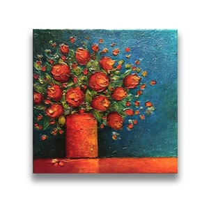 Impasto Flower Painting: Textured Floral Bouquet, 12x12 Small Wall Art
