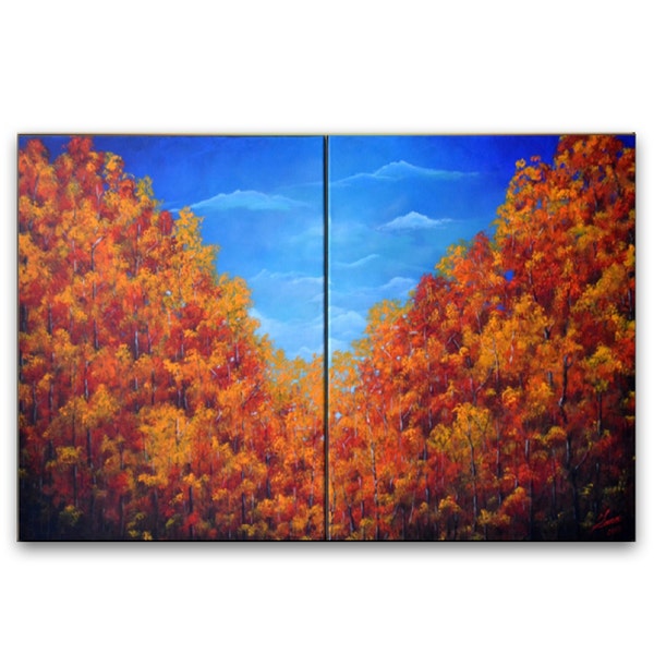 Large landscape painting for the office, Diptych wall art, Original Abstract on canvas, Business Gift