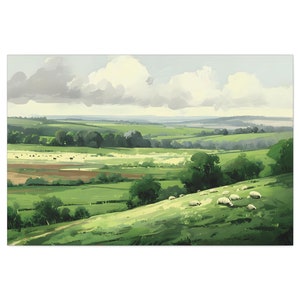 Canvas Art, Tranquil Country Painting, Rural Wall Decor, Peaceful Farmhouse Print, Serene Countryside Scene, Pastoral Landscape Artwork