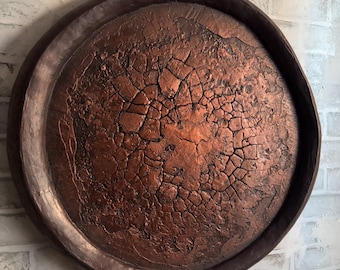 Textured Crackle Painting: Round Framed Plaster Art