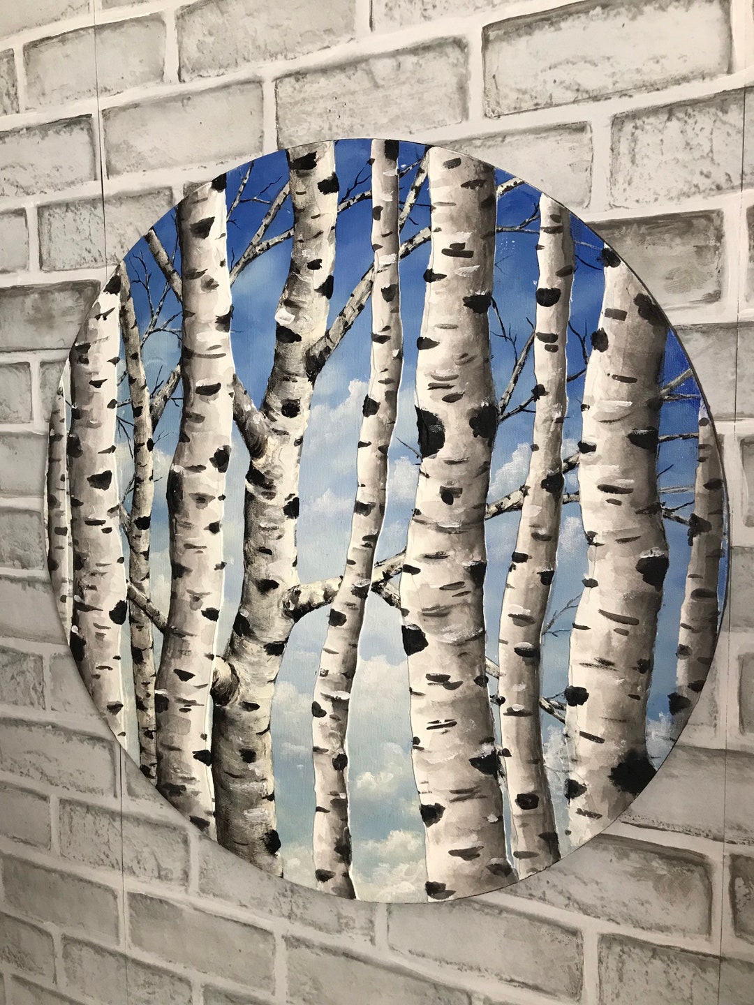Aspen Tree Forest Abstract Painting for the Office, Round Canvas Art ...