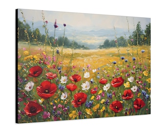 Canvastavla Vildblomsäng: Väggkonst med blommigt landskap