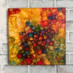 Colorful kids room wall art decor Ink on canvas ready to hang small painting birthday gift