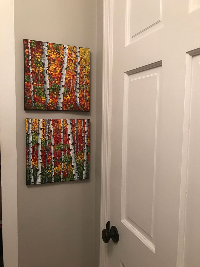 Small Wall Art Original Painting Abstract Landscape Birch Etsy