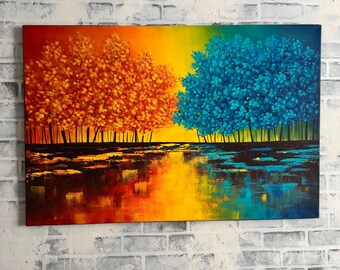 Abstract Tree Painting: Colorful Contemporary Landscape Art (36x24)