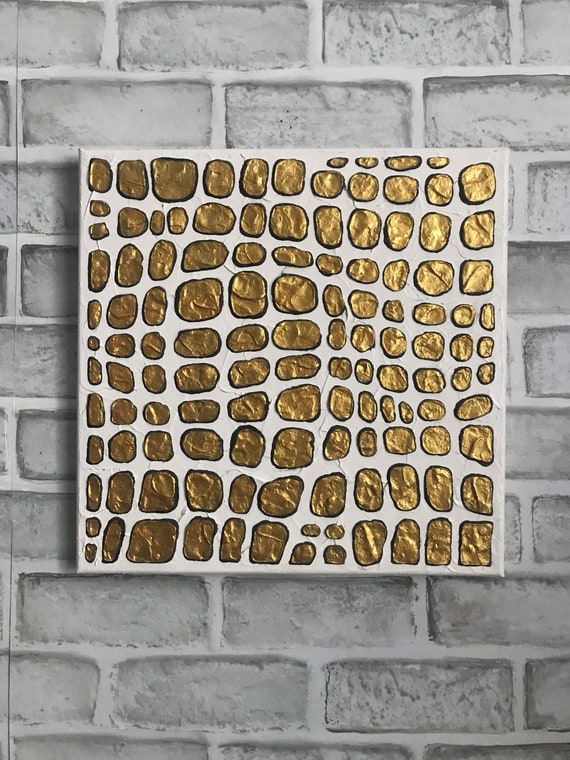 Metallic gold abstract canvas wall art decor, modern impasto texture painting