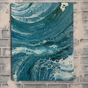 Original Ocean Fluid Art Painting: Blue, Green, Turquoise (20x16)