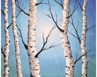 Birch Tree  Print, Blue lanscape, Office Wall decor