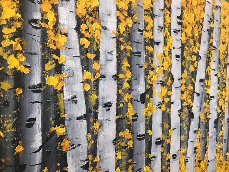 Large original yellow birch tree abstract painting aspen Etsy