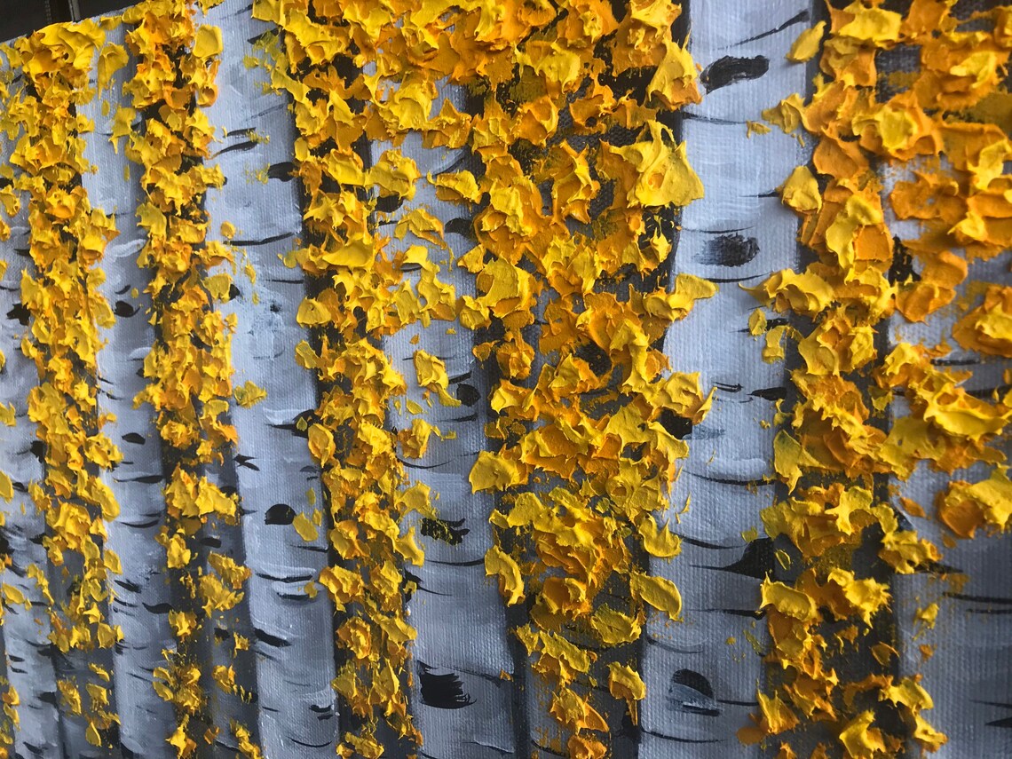 Large original yellow birch tree abstract painting aspen Etsy