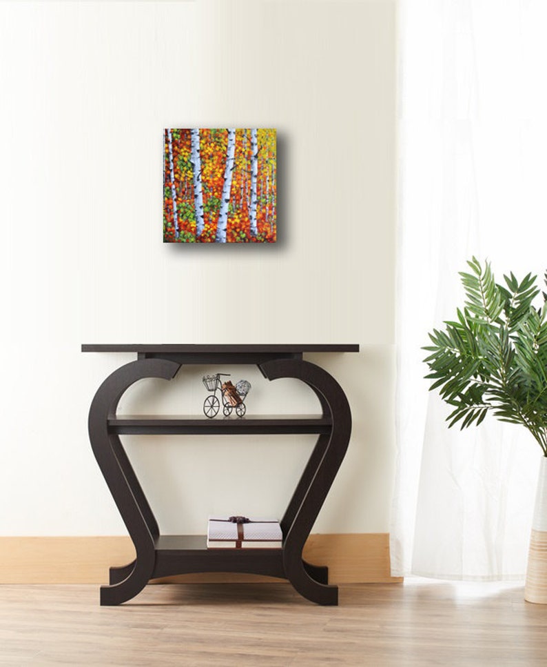 Small Wall Art Original Painting Abstract Landscape Birch Etsy