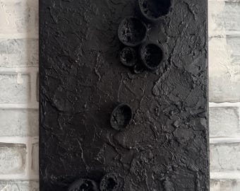 Unique modern sculptural plaster 3D texture wall art, Wabi sabi style black wall decor