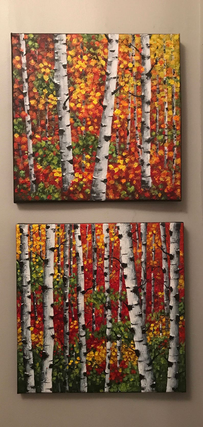 Small Wall Art Original Painting Abstract Landscape Birch Etsy