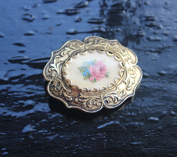 Petit Point Vintage Rose Brooch And Pendant - image 1