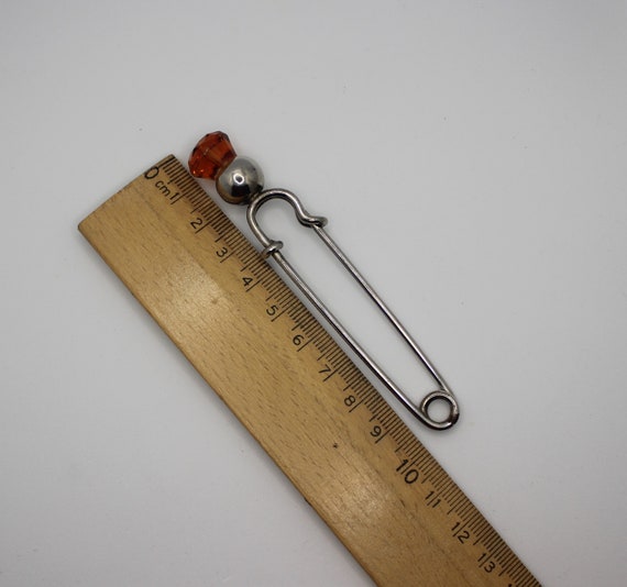 Scottish Thistle Kilt Pin Vintage Silver Tone Gla… - image 4