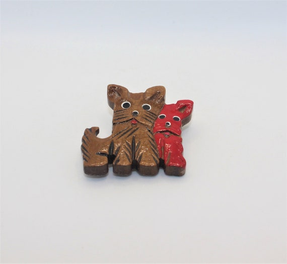 Wooden Scottie Dogs Brooch 40s Pin Novelty Brooch - image 2