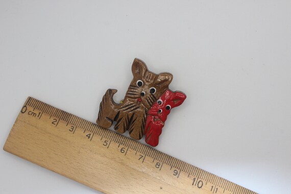 Wooden Scottie Dogs Brooch 40s Pin Novelty Brooch - image 4
