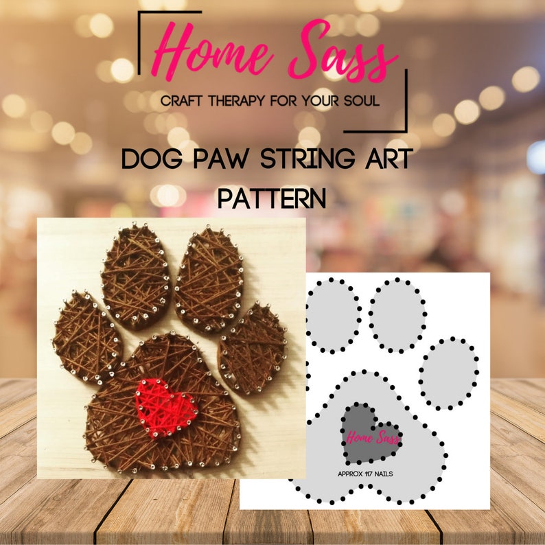 Paw Print with Heart String Art Pattern and DIY Instructions | Etsy