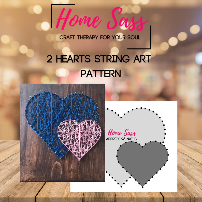 2 hearts string art pattern and diy instructions instant