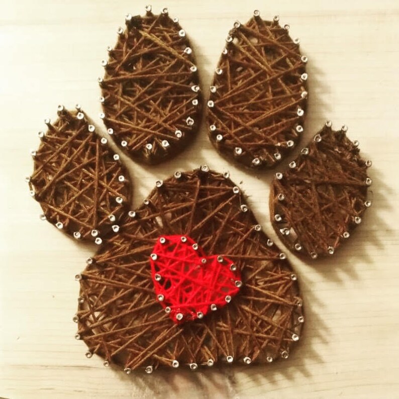 paw print with heart string art pattern and diy