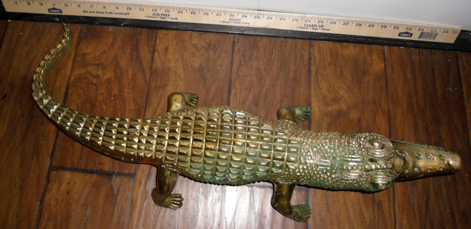Large Brass Animal Sculpture Mid Century Brass Alligator Etsy