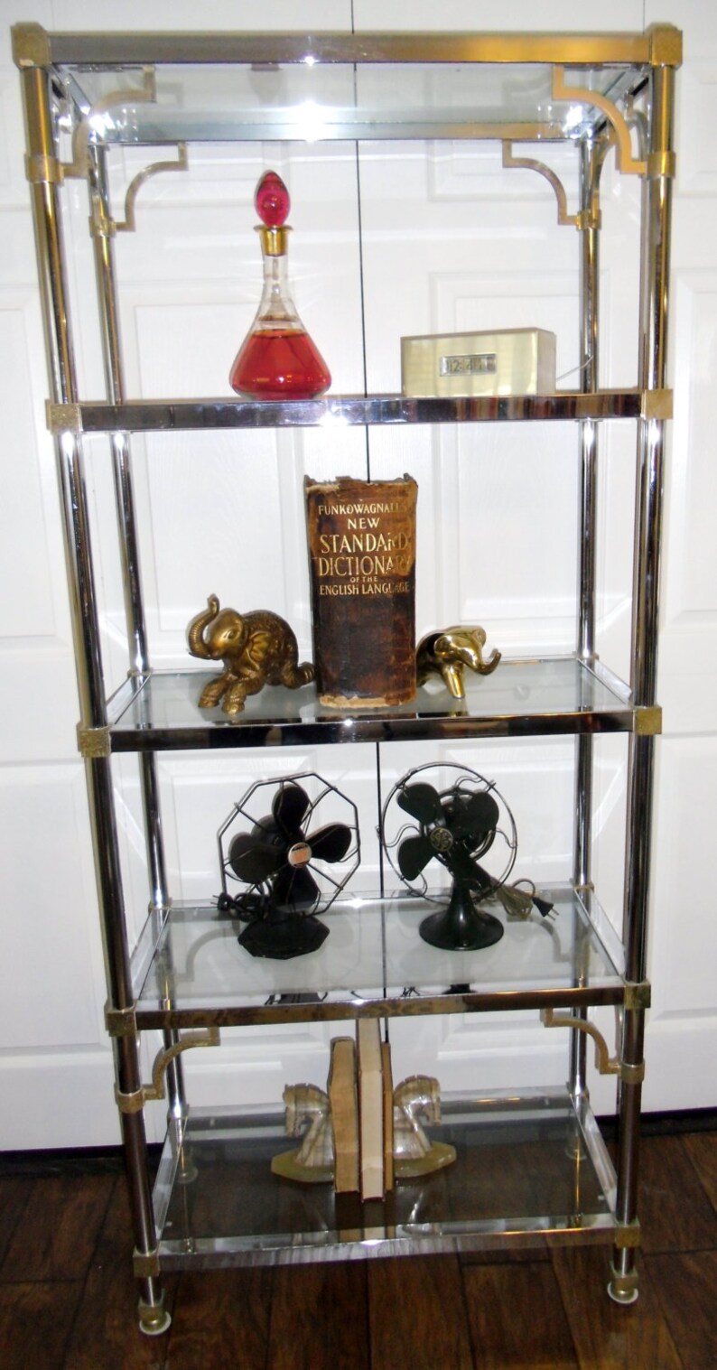 Mid Century 5 Tiered Glass Bookshelf Maison Jansen Chrome Image 0