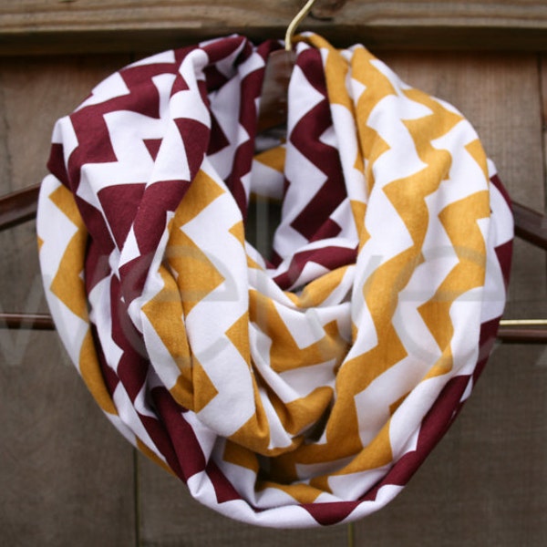 LONG Infinity Scarf // Maroon Garnet/Gold Chevron Jersey Knit // Washington Red/USC/Arizona State/Florida State/Iowa State