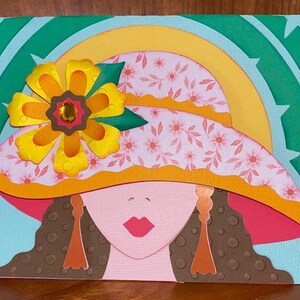 Lady ~ Summer Floral Hat, Greeting Card, Thinking of You, Birthday,  Blank Inside, 80lb textured Cardstock