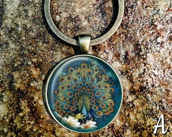 Peacock Key Ring, Beautiful Bird Key Ring, Peafowl Key Ring, Peacock Gift Glass Key Ring KR69