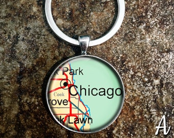 Illinois Key Ring, Indiana Key Ring, Chicago Key Ring, Indianapolis Key Ring, Fort Wayne Glass Key Ring, Spiringfield Key Ring KR64