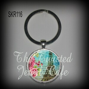 Paris Key Ring - Eiffel Tower Key Ring, French Key Ring, Flowers Key Ring - Silver or Antique Brass, Choice of 4 designs
