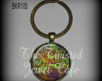 Batik Key Ring - Colorful Key Ring, Silver or Antique Brass, Choice of 4 designs