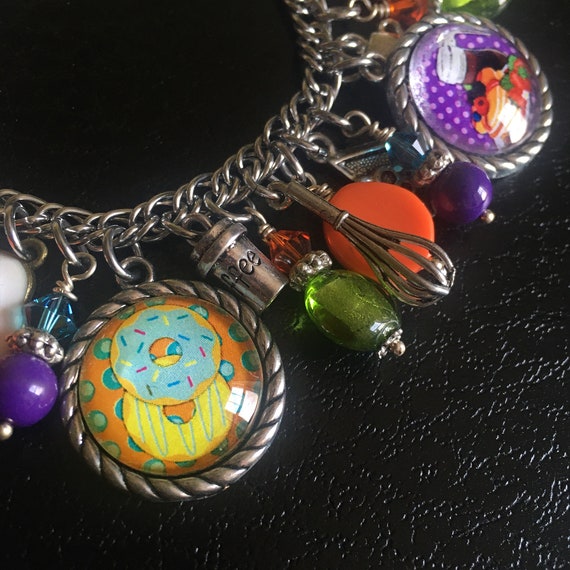 Breakfast Food Charm Bracelet Donut Charm Bracelet Coffee Charm