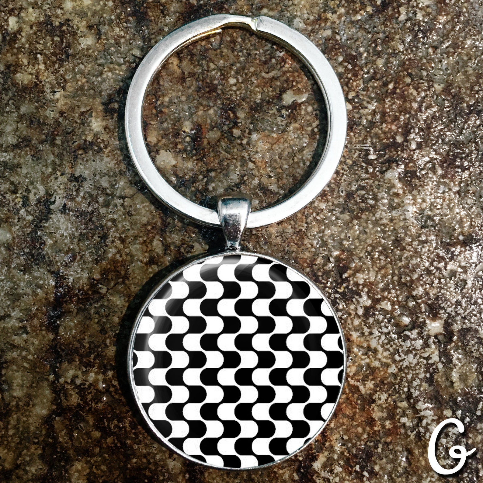 Black and White Key Ring Patterned Key Ring Floral Key Ring Etsy