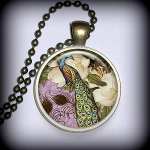 Lavender Peacock Pendant in Brass, Pendant Charm, Resin Necklace, Image Pendant, Necklace Pendant (p78)
