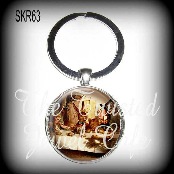 Alice in Wonderland Key Ring - Mad Hatters Tea Party Key Ring, Choice of 3 Designs and 2 Finishes