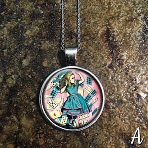 Alice in Wonderland Necklace, White Rabbit Necklace, Mad Hatter Necklace, Cheshire Cat Necklace, Alice in Wonderland Glass Pendant P132