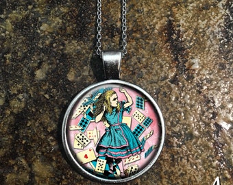 Alice in Wonderland Necklace, White Rabbit Necklace, Mad Hatter Necklace, Cheshire Cat Necklace, Alice in Wonderland Glass Pendant P132